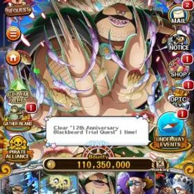 ワンピーストレジャークルーズ 110M BOUNTY - Lvl 293 - 14 Rainbow Gems - Uta Lv120, Kuzan Lv114, Roger Lv105, Luffy Lv105