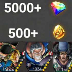 ワンピースバウンティラッシュ Zoro&Sanji+Garp+Kuzan💎5000+✨500+