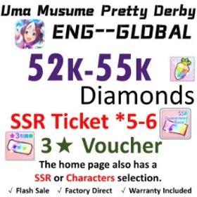ウマ娘プリティーダービー [Global] Uma Musume | 52K + Diamonds | SSR Ticket *5