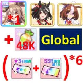 ウマ娘プリティーダービー [Global] Uma Musume | Must bring the characters in the picture or SSR support cards | 48K + Diamonds | SSR Ticket *6