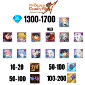 七つの大罪 光と闇の交戦: グラクロ [GLOBAL] 1300-1700 GEMS | SUBARU/BEATRICE | SALOS | ESCANOR/MERLIN | SHINRA | 5 FEST UR | 2 COLLAB | 10-20 FEST SSR | 50-100 UR/SSR | 50-100 TICKET | 8 COLLAB
