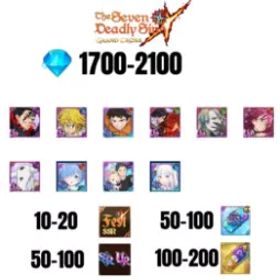 七つの大罪 光と闇の交戦: グラクロ [GLOBAL] 1700-2100 GEMS | SUBARU/BEATRICE | SALOS | ESCANOR/MERLIN | SHINRA | 6 FEST UR | 1 COLLAB | 10-20 FEST SSR | 50-100 UR/SSR | 50-100 TICKET | 4 COLLAB