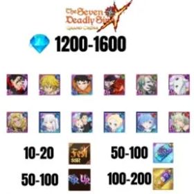 七つの大罪 光と闇の交戦: グラクロ [GLOBAL] 1200-1600 GEMS | SUBARU/BEATRICE | SALOS | ESCANOR/MERLIN | SHINRA | 7 FEST UR | 5 COLLAB | 10-20 FEST SSR | 50-100 UR/SSR | 50-100 TICKET SSR