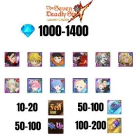 七つの大罪 光と闇の交戦: グラクロ [GLOBAL] 900-1300 GEMS | SALOS | ESCANOR/MERLIN | SHINRA | 4 FEST UR | 4 COLLAB | 10-20 FEST SSR | 50-100 UR/SSR | 50-100 TICKET SSR