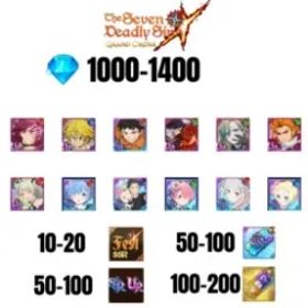 七つの大罪 光と闇の交戦: グラクロ [GLOBAL] 1000-1400 GEMS | SUBARU/BEATRICE | SALOS | ESCANOR/MERLIN | SHINRA | 6 FEST UR | 6 COLLAB | 10-20 FEST SSR | 50-100 UR/SSR | 50-100 TICKET SSR