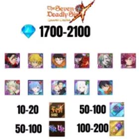 七つの大罪 光と闇の交戦: グラクロ [GLOBAL] 1700-2100 GEMS | SUBARU/BEATRICE | SALOS | ESCANOR/MERLIN | SHINRA | 6 FEST UR | 5 COLLAB | 10-20 FEST SSR | 50-100 UR/SSR | 50-100 TICKET SSR