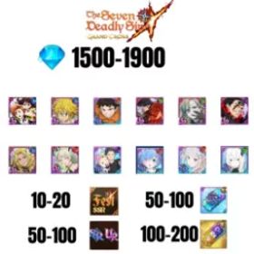 七つの大罪 光と闇の交戦: グラクロ [GLOBAL] 1500-1900 GEMS | SUBARU/BEATRICE | SALOS | ESCANOR/MERLIN | SHINRA | 7 FEST UR | 5 COLLAB | 10-20 FEST SSR | 50-100 UR/SSR | 50-100 TICKET SSR
