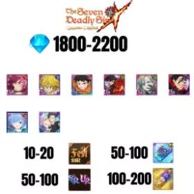 七つの大罪 光と闇の交戦: グラクロ [GLOBAL] 1800-2200 GEMS | SUBARU/BEATRICE | SALOS | ESCANOR/MERLIN | SHINRA | 5 FEST UR | 3 COLLAB | 10-20 FEST SSR | 50-100 UR/SSR | 50-100 TICKET SSR