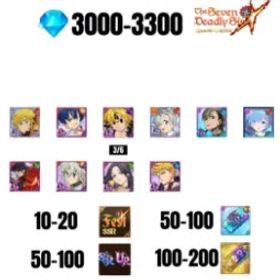 七つの大罪 光と闇の交戦: グラクロ [GLOBAL] 3000-3300 GEMS | GAWAIN | NEMESIS MELIODAS | ESCANOR/MERLIN | 6 FEST UR | 2 COLLAB | 30-70 FEST UR/SSR