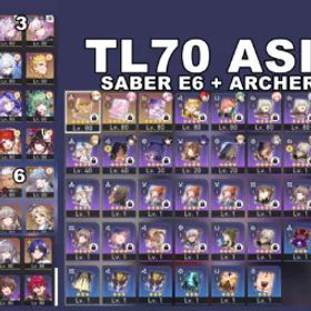 崩壊スターレイル TL 70 ASIA 42X5* SABER E6+ ARCHER E6 + CYRENE E2+ CASTORICE E3+ ACHERON E2+HYACINE EVERNIGHT