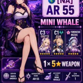 原神 🌎 [NA] AR 55 | 🐋 MINI WHALE | ✨ C3 ODETTE | 💫 E1 JEAN | 🌸 YUMEMIZUKI MIZUKI | ⚔️ 1× 5★ WEAPON