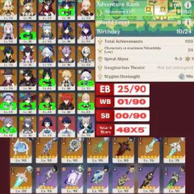 原神 | ASIA | AR60 | 48x5 | C1 Flins + Sign | Columbina + Sign | Ineffa + Sign | Xilonen, Navia, Chasca, C1 Wanderer, Kazuha, Furina + MORE!