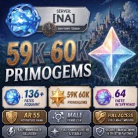原神 NA 💎59k-60k Primogems Acquaint Fates: 136+ Intertwined Fates: 64+ AR55