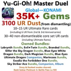 遊戯王マスターデュエル 35K Gems | 3,100 UR Dust in total (including 140–160 dismantleable URs) | Owned 12 Bundles Sets