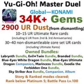 遊戯王マスターデュエル 35K Gems | 2,900 UR Dust in total (including 120–140 dismantleable URs) | Owned 10 Bundles Sets