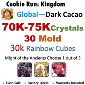Cookie Run: Kingdom 【Dark Cacao】70K+ Crystals | 30 Mold | 30K Rainbow Cubes