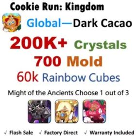 Cookie Run: Kingdom 【Dark Cacao】200K+ Crystals | 700 Mold | 60K Rainbow Cubes