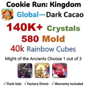 Cookie Run: Kingdom 【Dark Cacao】140K-150K+ Crystals | 580 Mold | 4K Rainbow Cubes
