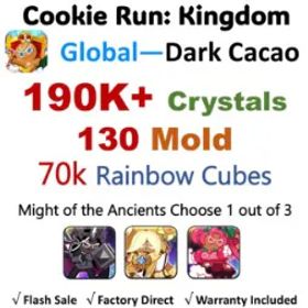 Cookie Run: Kingdom 【Dark Cacao】190K+ Crystals | 130-190 Mold | 70K Rainbow Cubes