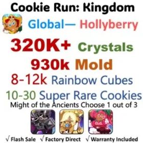 Cookie Run: Kingdom 【Hollyberry】320K+ Crystals | 930 Cookie Molds | 80K-120K Rainbow Cubes | Android&IOS universal