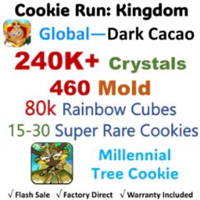 Cookie Run: Kingdom 【Dark Cacao】Millennial Tree Cookie | 240k Crystals | 460 Cookie Molds | 80K Rainbow Cubes | 15-20 Super Rare Cookies | Android&IOS universal