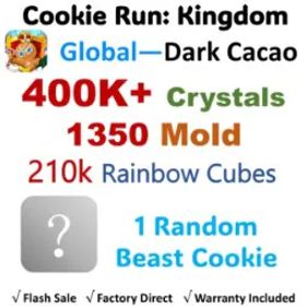 Cookie Run: Kingdom 【Dark Cacao】1 Random Beast Cookie | 400K+ Crystals | 1.35KCookie Molds | 210K Rainbow Cubes | 20-40 Super Rare Cookies | Android&IOS universal