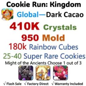 Cookie Run: Kingdom 【Dark Cacao】410K-430K+ Crystals | 850-1.3K Cookie Molds | 180K Rainbow Cubes | 25-40 Super Rare Cookies | Android&IOS universal
