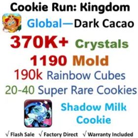 Cookie Run: Kingdom 【Dark Cacao】Shadow Milk Cookie | 370K+ Crystals | 1.1K Cookie Molds | 190K Rainbow Cubes | 20-40 Super Rare Cookies | Android&IOS universal