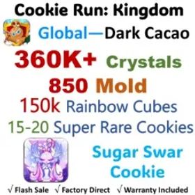 Cookie Run: Kingdom 【Dark Cacao】Sugar Swan Cookie | 360K-380K+ Crystals | 850 Cookie Molds | 150K Rainbow Cubes | 20-40 Super Rare Cookies | Android&IOS universal