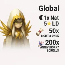 サマナーズウォー 🌍 [Global] 1x Nat 5★ LD | ✉️ 50x L&D Scrolls | 230x Anniversary Scrolls