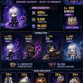 メイプルストーリー MS39 – GMS Kronos Kinesis Endgame Account | 400M CP, 29x, 4 Liberated Characters