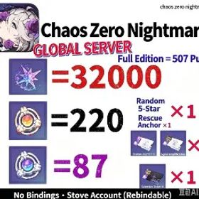 Chaos Zero Nightmare [GLOBAL SERVER] Chaos Zero Nightmare CZN Starter Reroll Account | Full Edition 507 Pulls | 32000 Crystals | Stove Rebindable