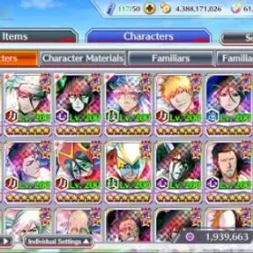 ブリーチブレイブソウル Global|BP 1,1M+1,1K CC|61K Orb|Lv 200(TYBW26 Byakuya,Rukia,11th Ulquiora,GrimJow,etc)|6 Char 5/5+8,5K AccTic|Klab ID|BBS3047