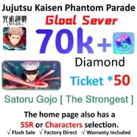 呪術廻戦ファントムパレード [Global-TW] | Satoru Gojo (The Strongest) | 💎70K+ Cubes | 50+ Tickets | 3 SSR Tickets | 5-8 SSR Units ⭐ | Starter Reoll