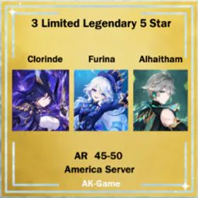 原神 🌍NA🔹AR45-52🔸Furina🔸Clorinde🔸Alhaitham🕹️IOS/Android/PC/Xobox/PS