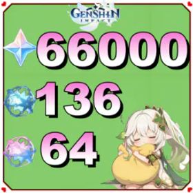 原神 💞【NA】66000-68000 Primogems💎136+Acquaint Fate💎64+Intertwined Fate🎁 Starter Wish Reroll 🎁AUTO 24/7 Instant Delivery
