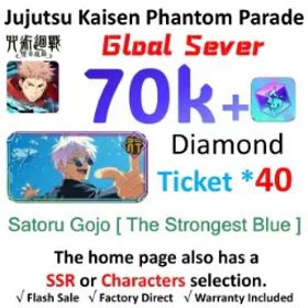 呪術廻戦ファントムパレード [Global-TW] | Satoru Gojo (The Strongest Blue) | 💎70K+ Cubes | 40+ Tickets | 3 SSR Tickets | 7-12 SSR Units ⭐ | Starter Reoll