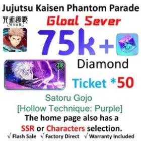 呪術廻戦ファントムパレード [Global-TW] | Satoru Gojo (Hollow Technique: Purple) | 💎75K+ Cubes | 50+ Tickets | 3 SSR Tickets | 5-8 SSR Units ⭐ | Starter Reoll