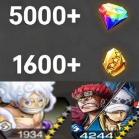 ワンピースバウンティラッシュ Luffy+Kid&Law💎5000+✨1600+