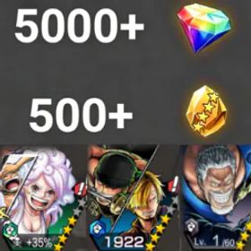 ワンピースバウンティラッシュ Bonney+Zoro&Sanji+Garp💎5000+✨500+