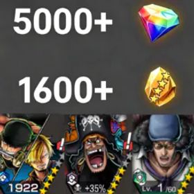 ワンピースバウンティラッシュ Zoro&Sanji+Teach+Kuzan💎5000+✨1600+