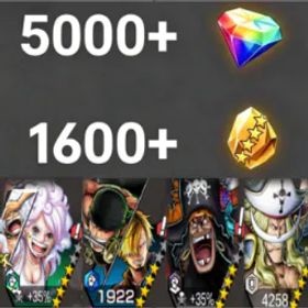ワンピースバウンティラッシュ Bonney+Zoro&Sanji+Teach+Newgate💎5000+✨1600+