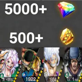 ワンピースバウンティラッシュ Bonney+Zoro&Sanji+Luffy+Kuzan💎5000+✨500+