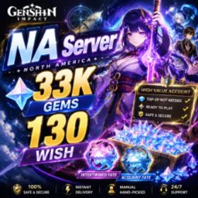 原神 NA | 33K Primogems | 130 Wishes Reroll | AR 45-50