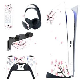 PlayVital ps5コンソールディスクエディションに対応用カスタムステッカー、ps5コントローラー&充電ステーション&ヘッドセット&メディアリモート用ps5ステッカーシール【散る桜】