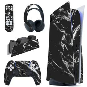 PlayVital ps5コンソールディスクエディションに対応用カスタムステッカー、ps5コントローラー&充電ステーション&ヘッドセット&メディアリモート用ps5ステッカーシール【ブラックマーブル】