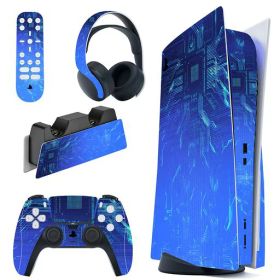 PlayVital ps5コンソールディスクエディションに対応用カスタムステッカー、ps5コントローラー&充電ステーション&ヘッドセット&メディアリモート用ps5ステッカーシール【Blue Light Graphic】
