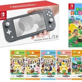 【無料ラッピング対応】任天堂 スイッチライト本体 グレー + あつまれ どうぶつの森アミーボカード5種 (各1パック)Nintendo Switch Lite