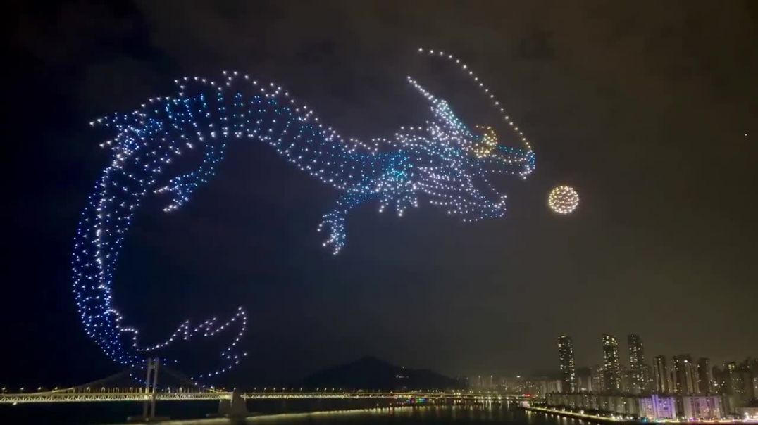 New Year's light show in the sky over Busan, South Korea